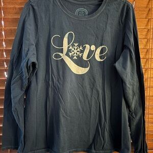 Life Is Good Black Long Sleeve Tee with Gold Snowflake Love Design